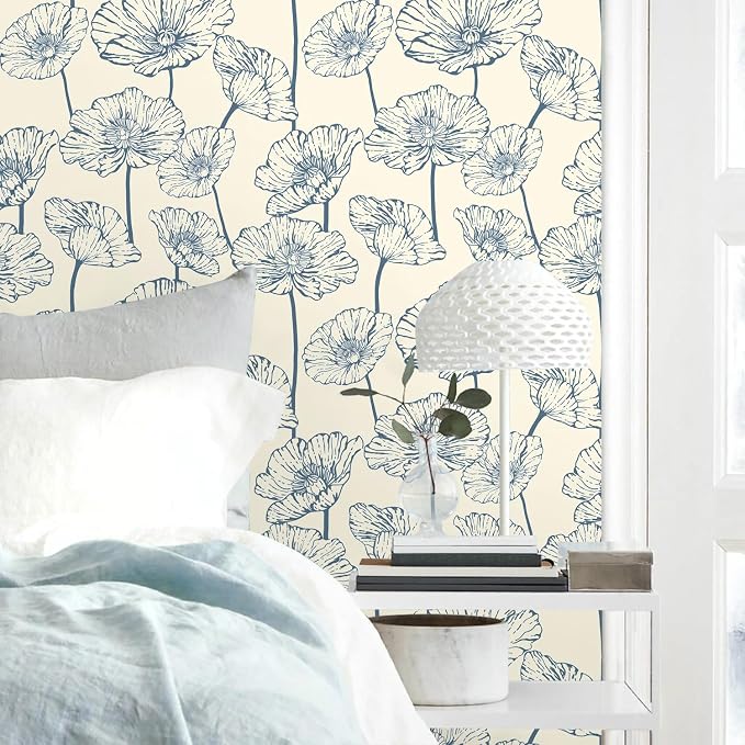 Orainege Peel and Stick Wallpaper Blue and Beige Wallpaper | 17.3inx393.7in Floral Contact Paper Self Adhesive Wall Paper Boho Removable for Bedroom Living Room - Image 2