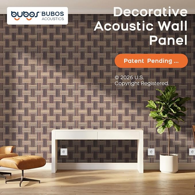 BUBOS 6 Pack Wood Wall Panel,23.6"x23.6" Peel and Stick Faux Acousitc Panel | Luxury Brown Woodgrain Textured Panel for Wall & Home Decor - Self Adhesive Sound Absorbing for Studio,Office, Living Room - Image 2