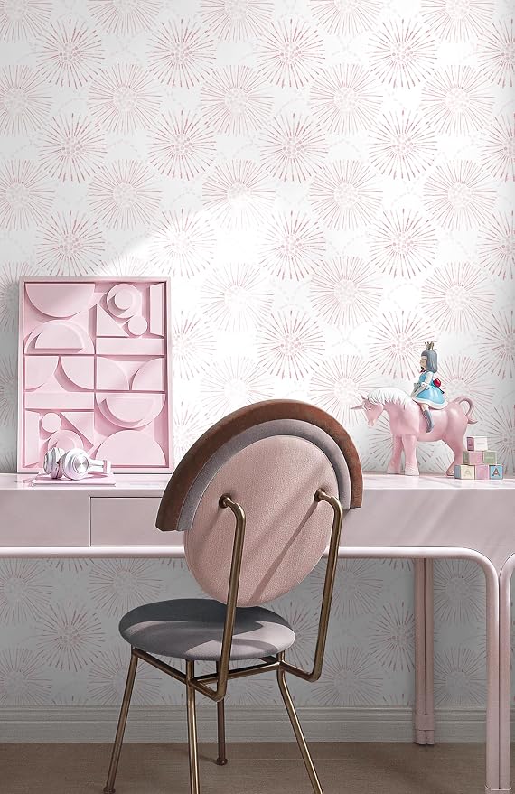 Peel and Stick Wallpaper Geometric Boho Wall Paper White Pink Fireworks Contact Paper 17.3"×78.7" Self-Adhesive Round Wallpaper for Bedroom Waterproof Removable Shelf Liner Decal Vinyl Roll - Image 3