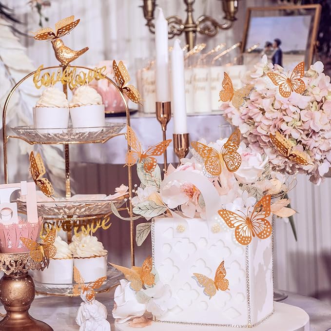 SAOROPEB 3D Butterfly Wall Decor, 48 Pcs 4 Styles 3 Sizes, Removable Metallic Wall Sticker Room Mural Decals for Kids Bedroom Nursery Classroom Party Decoration Wedding Decor DIY Gift (Rose Gold) | 4 Styles 3 Sizes, Removable Metallic Wall Sticker Room... - Image 2