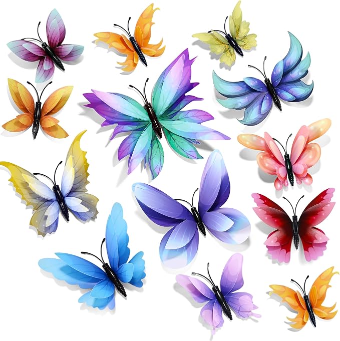 SAOROPEB 3D Butterfly Wall Decor, 24 Pcs Fairy Butterfly Decorations | Double Layer for Party Decorations Locker Decor Refrigerator Decal, Reusable by SAOROPEB