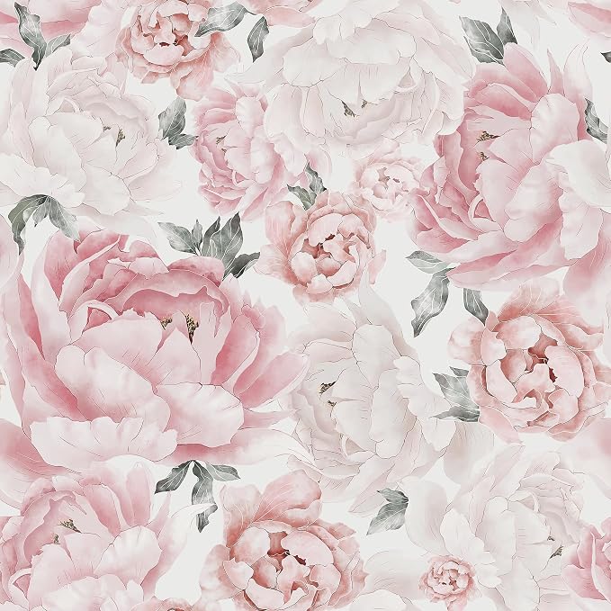 Safiyya Pink Floral Wallpaper Peel and Stick Removable Self Adhesive Wall Paper for Bedroom Bathroom Flowers Contact Paper for Cabinets Walls Vinyl Roll 393''x 17.3" by SAFIYYA