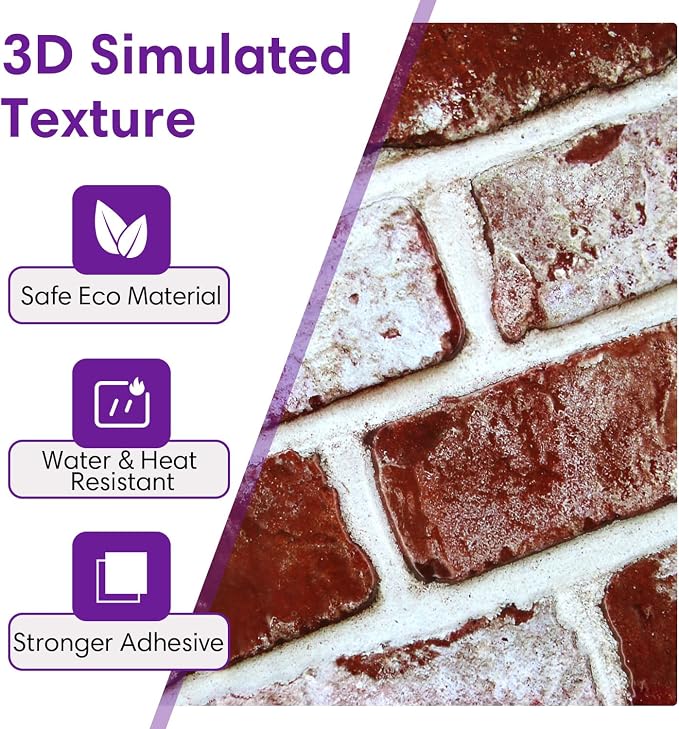 3D Faux Brick Wall Panels Peel and Stick, Designed for Quick DIY | Red, 10 Pcs 11.8" x 11.8", Small Brick-Look, Ultra-Light PVC Fake Brick Wall Covering for Wall Renovation, Cover 9.7 sq ft - Image 7