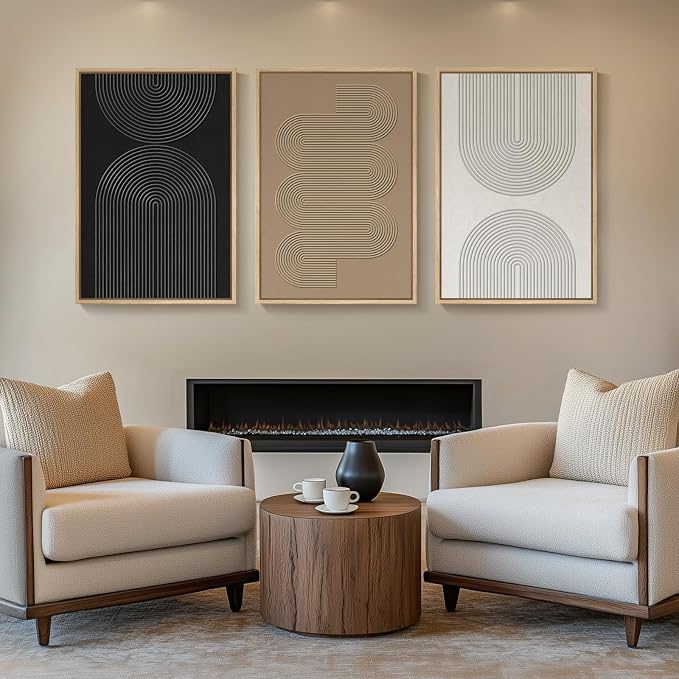 3D Textured Large Framed Boho Neutral Abstract Wall Art Set of 3, 20x30 In | Solid wood frames, raised sculptural lines, black white and beige palette, decorations for living room dining room bedroom - Image 4