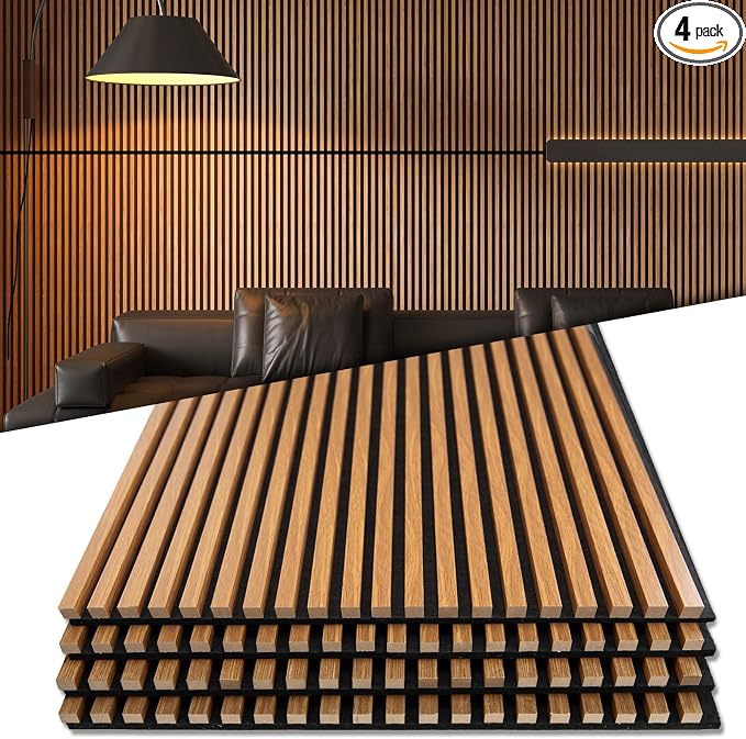 Art3d 3D Fluted Soundproof Wood Textured Slat Wall Panel, 4-Pack, Teak | 48 x 24 Inch, Noise Reduction, Durable, Sustainable, Moisture Resistant, Easy Mounting, Long Lasting, Home Decor, Office Use by Art3d