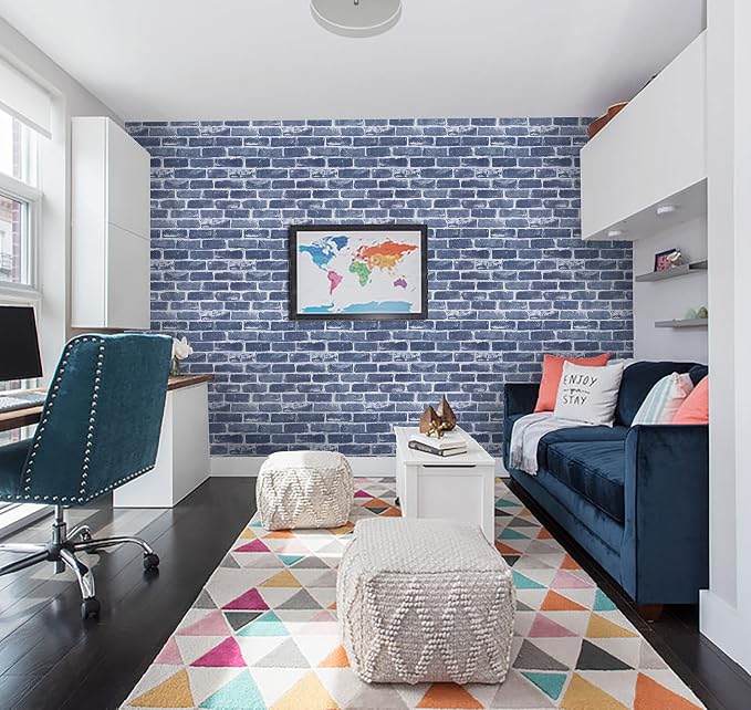 Timeet Blue Brick Wallpaper Peel and Stick Wallpaper 17.7" x 393.7" Self-Adhesive Removable Brick Textured Wallpaper for Bedroom Kitchen Backsplash Decoration - Image 5