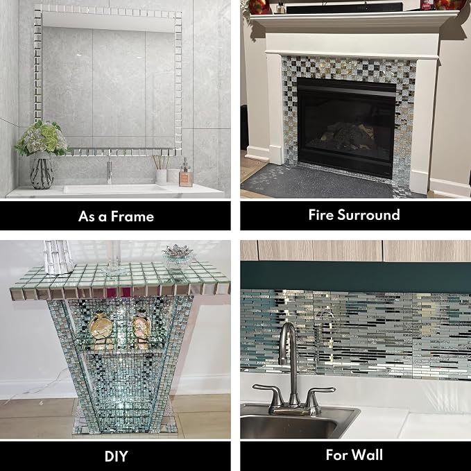 Lovdeco Mirror Peel and Stick Square Mosaic Tile for Kitchen Backsplash, 12" x 10", 6 Pieces, 5 SQ.FT. - Image 6