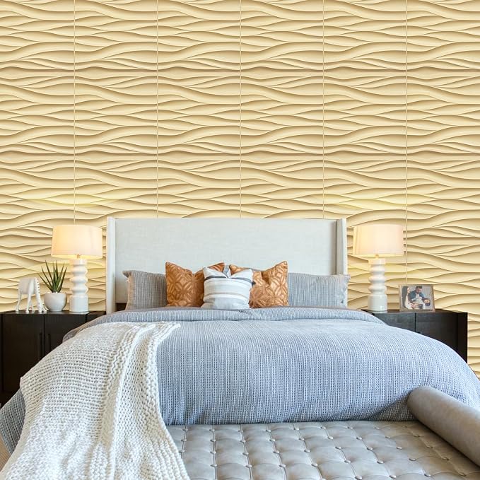 STICKGOO Wave 3D Wall Panels, Light Oak, 19.7''x19.7'', Pack of 12 | PVC Accent Wall Panels for Interior Wall Decor, Living Room, Bedroom Hotel Office, Cover 32.4 Sq.Ft - Image 3
