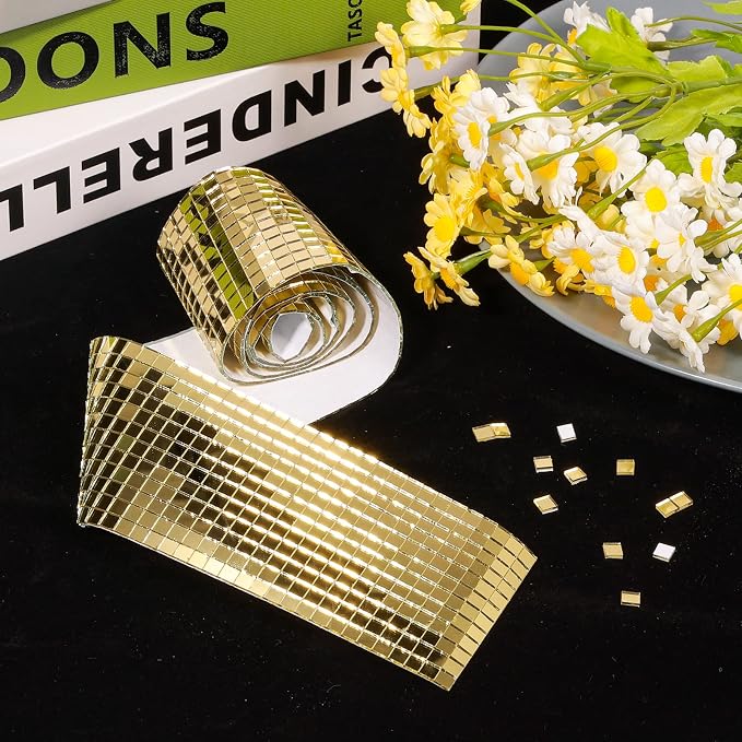 PP OPOUNT 2360 Pieces Self Adhesive Mosaic Tiles,Gold Disco Tiles, 5 x 5 mm - Image 5