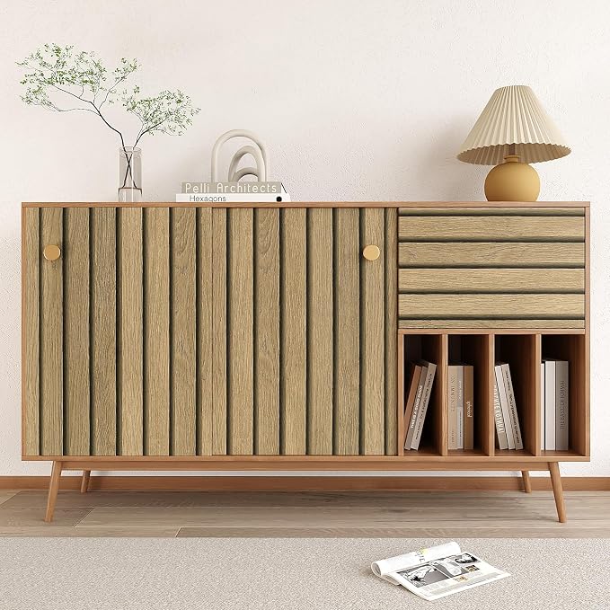 VEELIKE Natural Light Oak Wood Slat Peel and Stick Wallpaper Wood Panel Wallpaper for Accent Walls 24''x118'' Waterproof Self Adhesive Slat Wall Covering for Living Room Dining Room Bedroom Office - Image 7