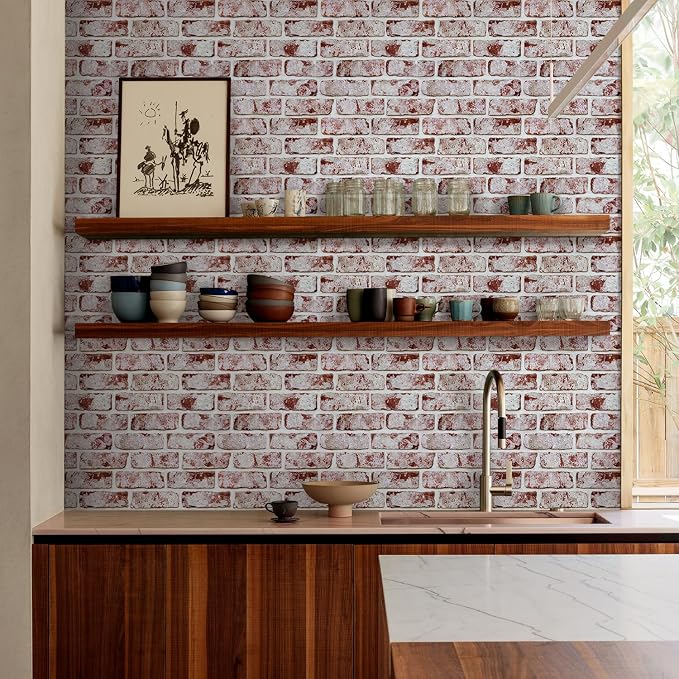 Commomy Faux Brick Wall Panels Peel and Stick Thin PVC 10 Pcs 11.8" x 11.8" | Small Size Thin PVC Fake 3D Brick Wallpaper for Kitchen,Fireplace,Home Office,Wall Covering Decor(Covers 9.7 sq.ft) - Image 9