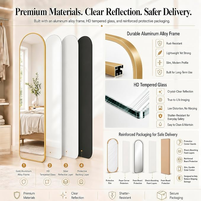 SCWF-GZ 47x14 Full Length Mirror Over the Door Hang or Wall Mounted Gold - Image 9
