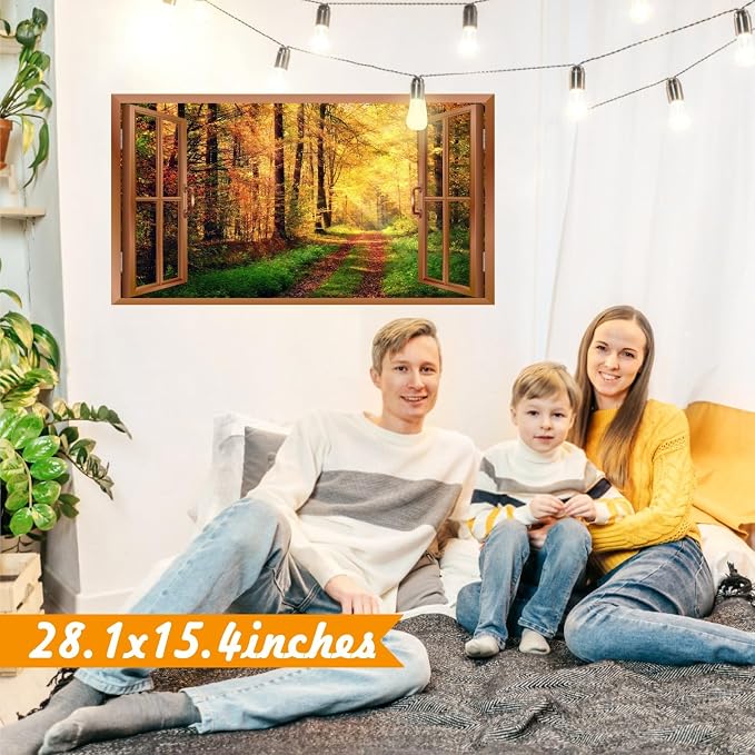 Autumn Forest Wall Stickers 3D Fake Windows Fall Wall Decals Peel and Stick | Removable Nature Trees Landscape Faux Window Stickers, Thanksgiving Day Art Murals, for Bedroom Living Room Office Decoration - Image 5