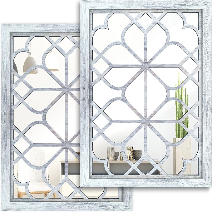 Wocred Set of 2 Rectangular Wall Mirror,Gorgeous Rustic Farmhouse Accent Mirror,Rustic White Color Entry Mirror for Bathroom Renovation,Bedrooms,Living Rooms and More(11”x15”) by Wocred