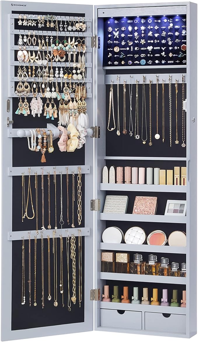 SONGMICS 6 LEDs Mirror Jewelry Cabinet, 47.2-Inch Tall, Lockable by Unknown