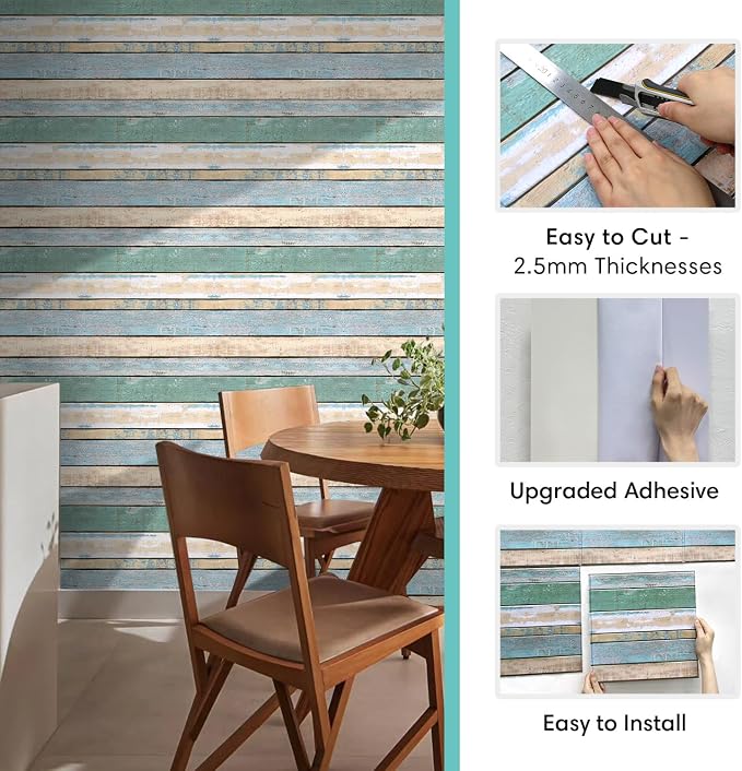 Commomy 3D Faux Wood Wall Stickers Peel and Stick 10 Pcs 11.8" x 11.8" | Ultralight Thin PVC Fake Wood Wallpaper for Kitchen Backsplash,Bathroom,Interior Wall Decor(9.7sq.ft) - Image 4