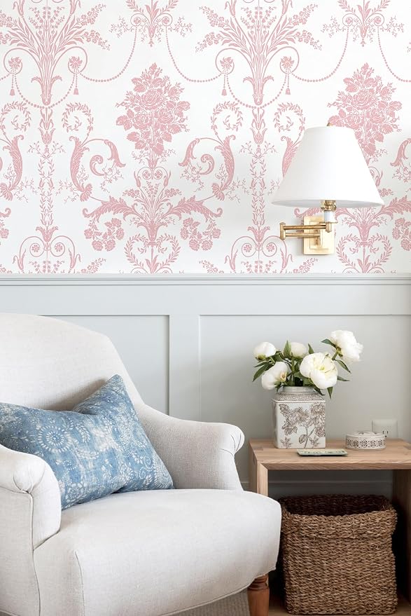 Damask Floral Peel and Stick Wallpaper Boho Pink and White Contact Paper | 17.3" X 394" Pink Damascus Decorative Wallpaper DIY Removable Self Adhesive Wallpaper for Bedroom Cabinets Covering Vinyl - Image 8