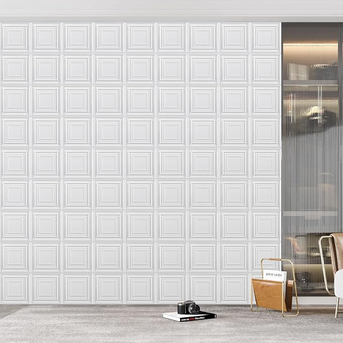 Heikki 30 Pack 3D Wall Panel for Interior Wall Décor, PVC Flower Textured Wall Panels for Living Room Bedroom Hotel Office, 11.8"x11.8", Double-Sided Tape (White-HZX) - Image 7