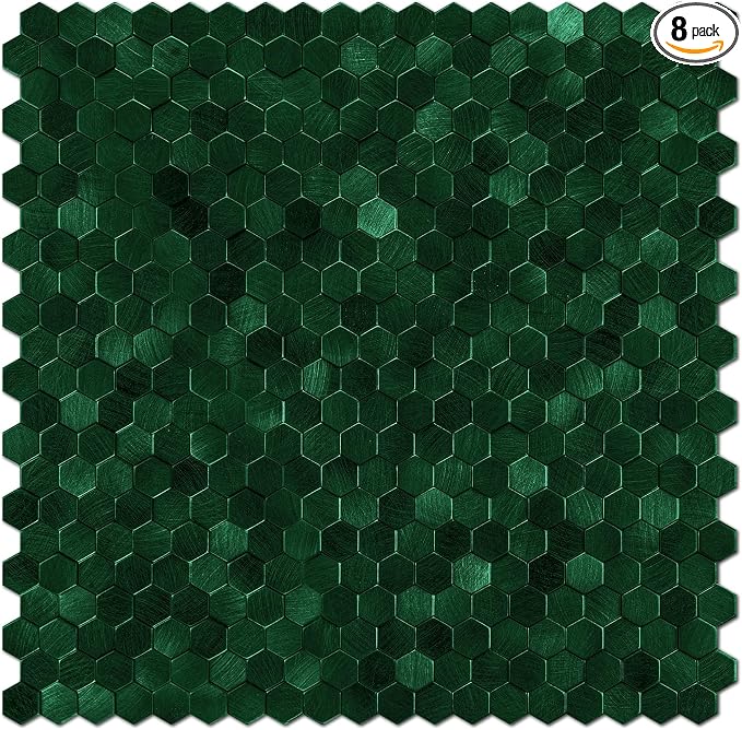 STICKGOO Peel and Stick Backsplash Tiles, Stick on Mosaic Self Adhesive Tiles, 3D Hexagon Backsplash for Kitchen Bathroom Fireplace Vanity (8PCS, Emerald Green) by STICKGOO