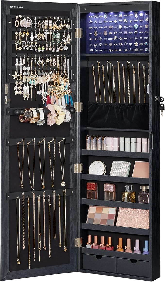 SONGMICS 6 LEDs Mirror Jewelry Cabinet, 47.2-Inch Tall, Lockable by Unknown