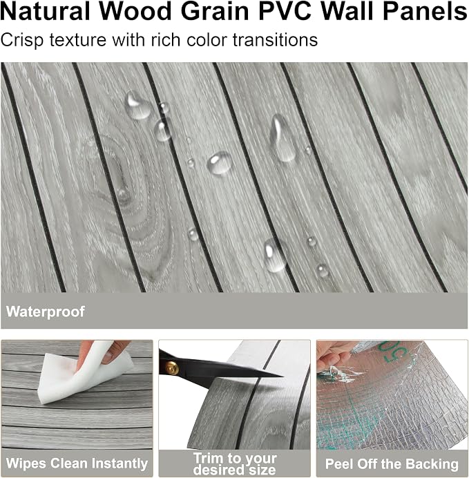 Wood Grain 15.8"W x 118"L Peel and Stick Wall Panels, 3D Soundproof (Gray) | Weatherproof Wall Panels, Thick PVC Self-Adhesive Wood Panels for Cabinets, Bedroom, Living Room, Kitchen Island Renovation - Image 5
