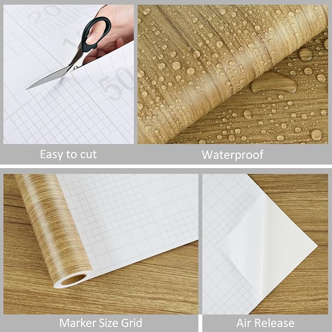WESTICK Brown Wood Peel and Stick Wallpaper Light Wood Grain Contact Paper for Countertops Desk Waterproof Vintage Natural Wooden Vinyl Wrap for Cabinets Kitchen Island Bathroom Table 15.8"x80" - Image 6