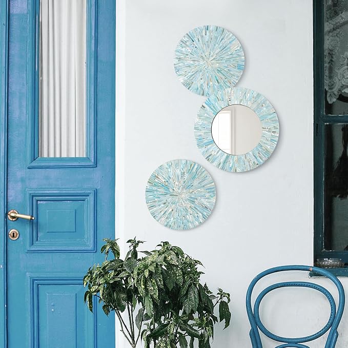3PCS Natural Mother of Pearl Beach Mirror Wall Art Room Decor,Blue - Image 6