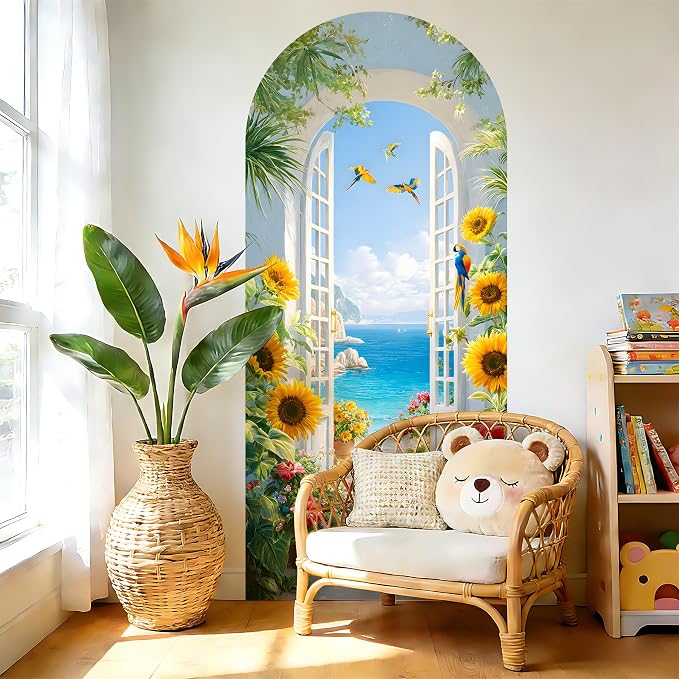 Arch Wall Decals Peel and Stick, Large Wall Stickers, Removable Home Decor Art Wallpaper for Bedroom Living Room, Floral Pattern, 71'' 31.7'' - Image 5