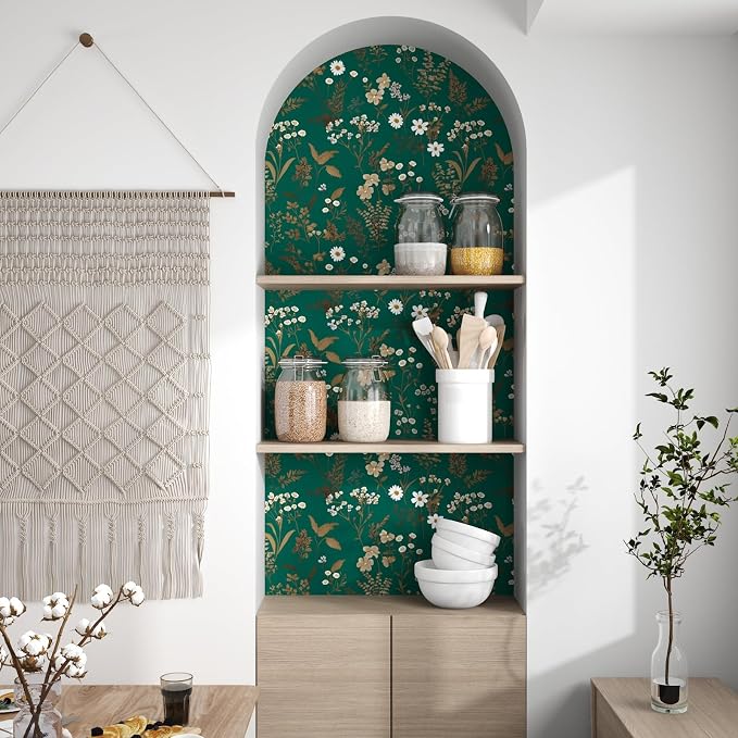 Laatse Vintage Dark Green Gold Floral Peel and Stick Wallpaper 17.5"x118" | Self Adhesive/Removable/Waterproof/Thick Vinyl Contact Paper for Bathroom Bedroom Shelf Cabinet Drawer,Prepasted,Easy Peel - Image 2