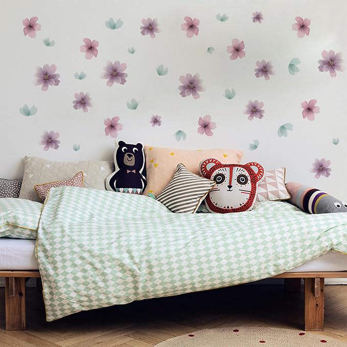 Flower Wall Decals - Peel and Stick Floral Flowers Wall Stickers,Removable Purple Flower Home Decor Art for Kids Living Room, Bedroom, Nursery Decor Wall Corner Decor (Purple Flower Wall Decals) - Image 5