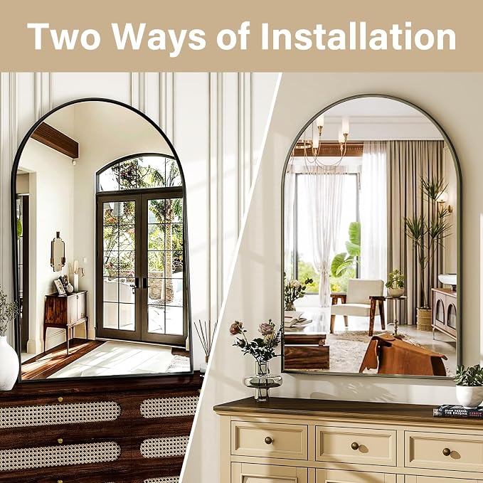 HARRITPURE 16"x24" Arched Bathroom Mirror - Black Wall Mounted Mirror - Black Arch Mirror - Aluminum Alloy Frame Bathroom Mirror Living Room, Bedroom, Bathroom and Entryway - Image 5