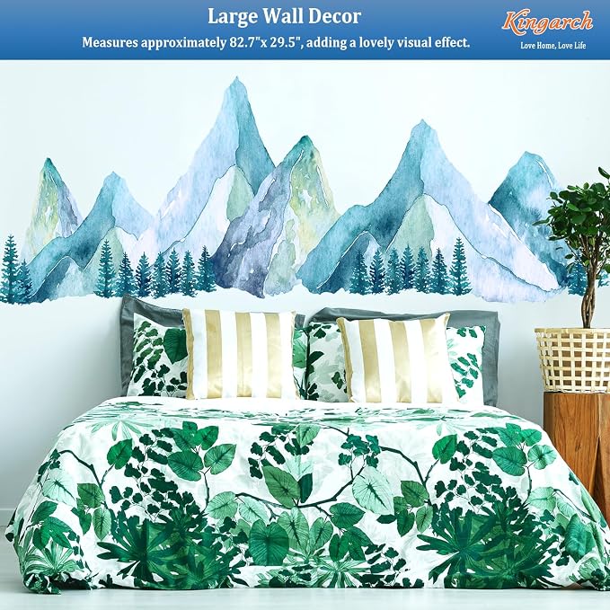 Large Mountain Wall Decals, Blue Pine Tree Peel and Stick Vinyl Wall Stickers & Murals, Removable Home Room Wall Decor for Bedroom Living Room Bedroom Classroom Office Nursery - Image 7