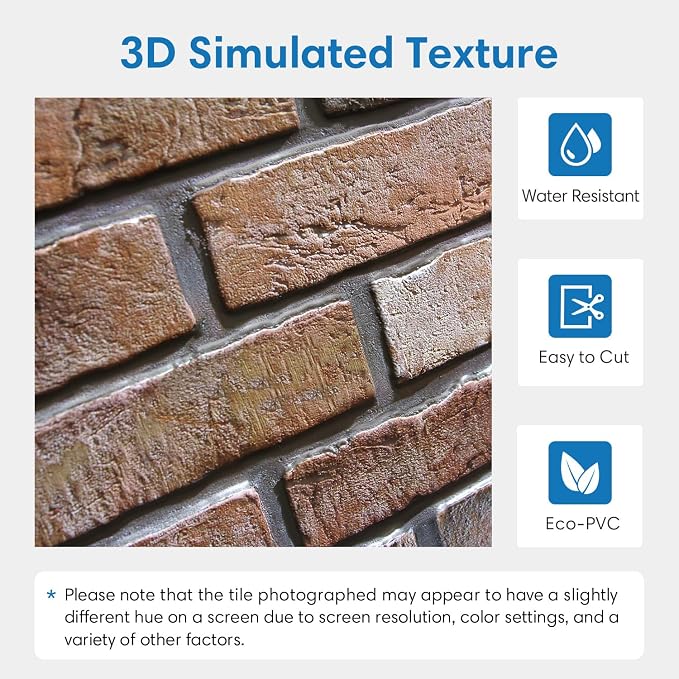 COMSTICKC 3D Peel and Stick Faux Brick Wall Panels for Quick DIY Wall Decor | Brown, 10 Pcs 15.7" x 11.8", Not Real Brick, Lightweight Thin PVC Decorative Wall Sticker for Wall Makeover,Cover 12.9 sq ft - Image 3