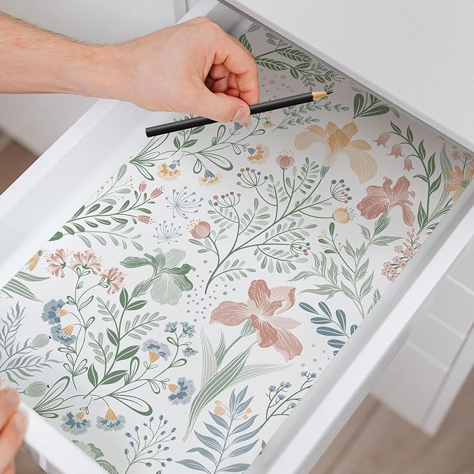 Fititem Floral Peel and Stick Wallpaper Boho Nature Wall Paper 17.3”×197” | Self Adhesive Floral Contact Paper Cabinet Flower Modern Wildflower Wallpaper Removable Waterproof Wallpaper Bathroom Bedroom - Image 6