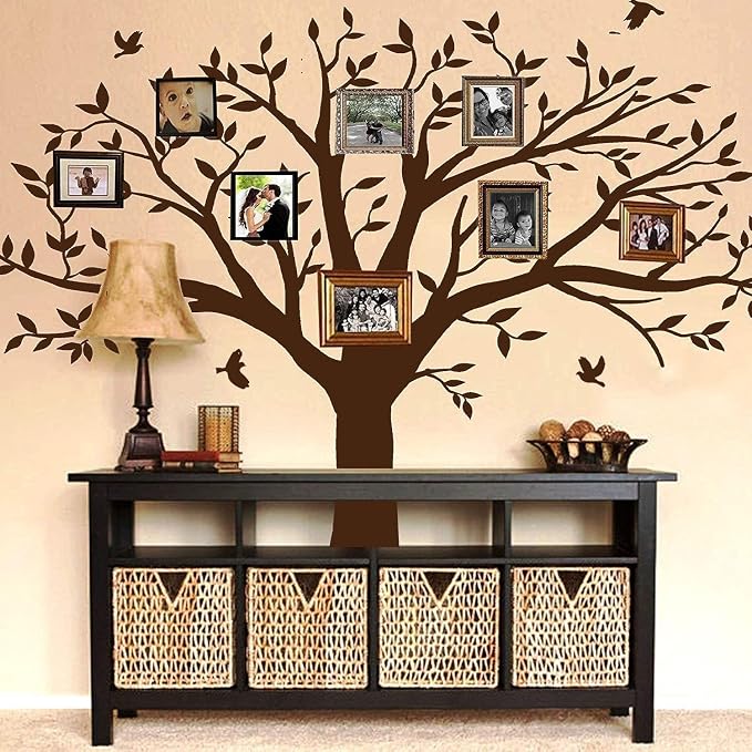 Giant Family Tree Wall Decals Photo Tree Wall Decals with Birds Wall Stickers for Living Room Nursery Bedroom Decoration (Coffee Brown) - Image 2