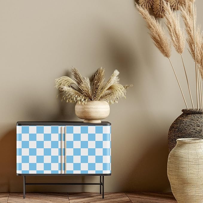 Drydiet Checkered Peel Stick Contact Paper Blue Gray 15.75'' X 118" | Waterproof Self-adhesive Tile for Bathroom, Cabinet Walls, Vintage Gingham Funky Decor, Removable Peel off Wallpaper - Image 3