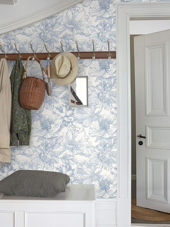 Ismoon Vintage Floral Wallpaper Peel and Stick Beige and Blue Contact Paper 17.3inx32.75ft Removable Self Adhesive Wall Paper for Bathroom Bedroom Cabinet Mural Wall Decor Vinyl Renter Friendly - Image 4