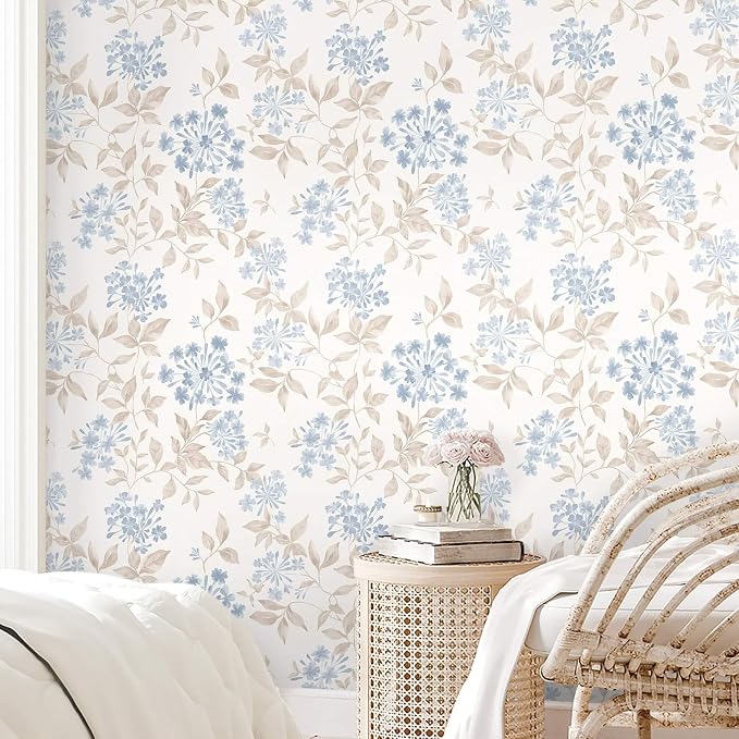 Heroad 17.3''x32.8ft Boho Floral Wallpaper Blue/Beige Peel and Stick Wallpaper Neutral Leaf Contact Paper Removable Self Adhesive Wall Paper for Cabinet Bedroom Bathroom Waterproof Decor Vinyl Roll - Image 7