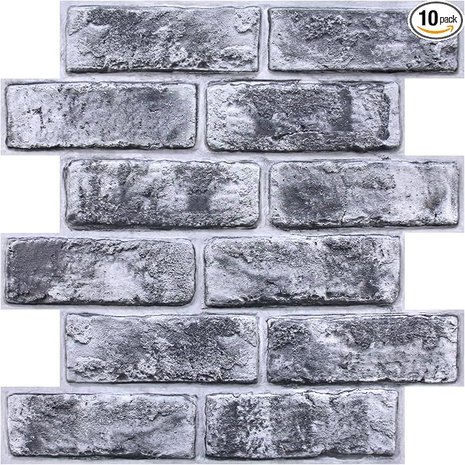 COMSTICKC 3D Faux Brick Wall Panels Peel and Stick, 10 Pcs 11.8" x 11.8" | Whitewash Black, Not Real Brick, Small Size, Thin PVC Brick Wall Sticker Covering Wallpaper for Wall Upgrades,Cover 9.7 sq ft by COMSTICKCDECOR