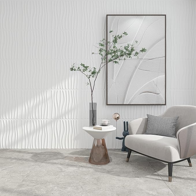 Art3d 12 Pack 3D Wave Design Wall panels 19.7"x19.7" PVC Panel for Interior Wall Decor Living Room, Office, TV Background, White - Image 2