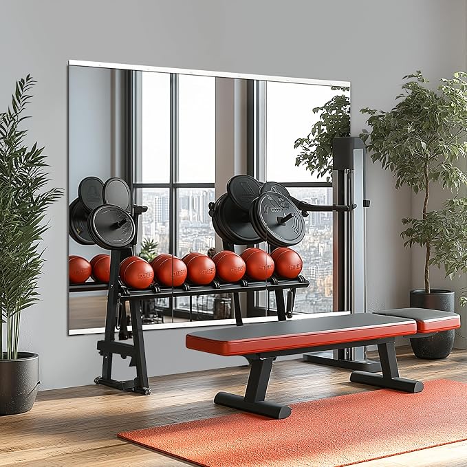 Home Gym Mirror for Wall, 48x24x3PCS Frameless Full Length Mirror, Silver - Image 7