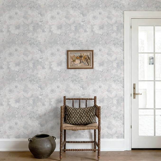 Heroad Floral Peel and Stick Wallpaper Vintage Grey/Pink Contact Paper Removable Self-Adhesive Wall Paper for Cabinets Bedroom Bathroom Waterproof Renter Friendly Mural Decor Vinyl Roll 17.3''x78.7'' - Image 9