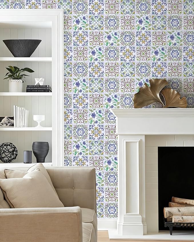 Wudnaye Blue Tile Peel and Stick Backsplash Wallpaper for Kitchen 17"×118" | Faux Tile Contact Paper Vintage Boho Self Adhesive Wallpaper Peel and Stick Tile Pattern Waterproof Removable Wall Paper - Image 7