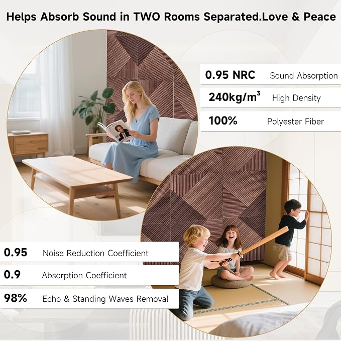 Acoustic Wall Panels,6 Pack,23.6"x23.6",Red Sandalwood | Peel and Stick Wall Panels,Decorative 3D UV Printing with Wood Print,High-Density 100% Polyester Fiber Sound Absorbing Panels - Image 6