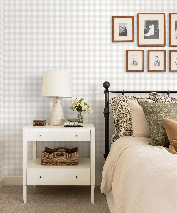 Heroad 17.3"x393" Plaid Peel and Stick Wallpaper Neutral Wall Paper Boho Checkered Contact Paper Self Adhesive Removable Wallpaper for Bathroom Laundry Room Waterproof Decor Vinyl Roll - Image 3