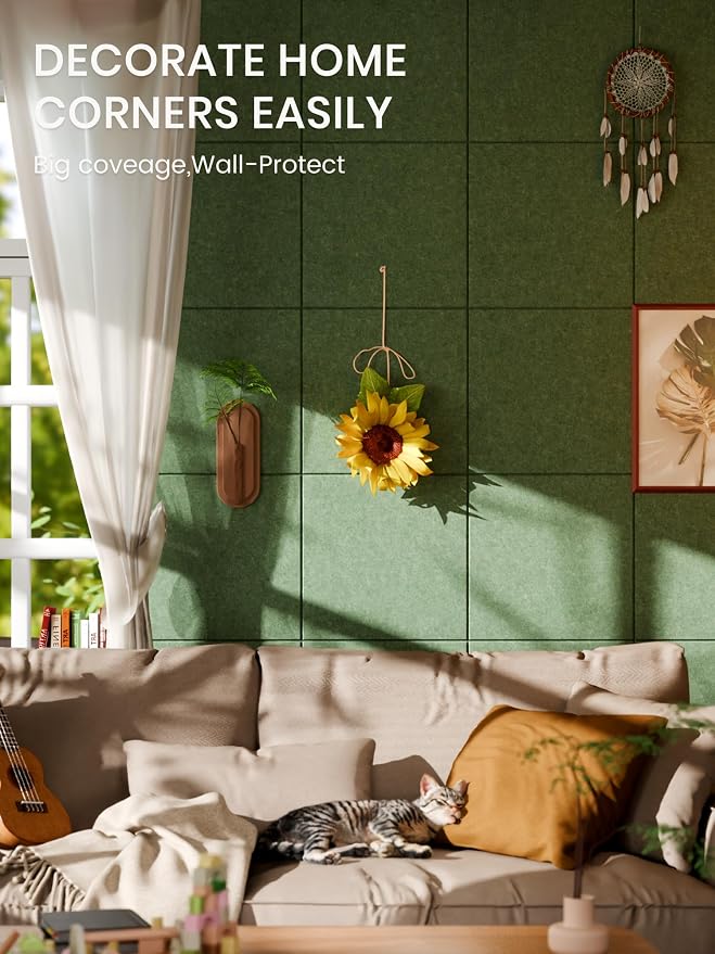 Bumusty 48"x 36" Large Felt Bulletin Board Tiles, Moss Green | 12-Pack Cork Board Alternative, Wall Decor, 30 Pushpins, 60 Adhesive Tabs, Vision Board, Office, Classroom, Home, Dorm - Image 4