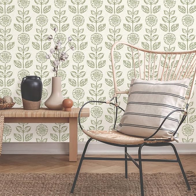 Wudnaye Floral Wallpaper Peel and Stick Boho Contact Paper 17.7in×118in | Vintage Floral Peel and Stick Wallpaper Boho Self Adhesive Wall Paper Beige Green Waterproof Removable Wallpaper for Bathroom - Image 4