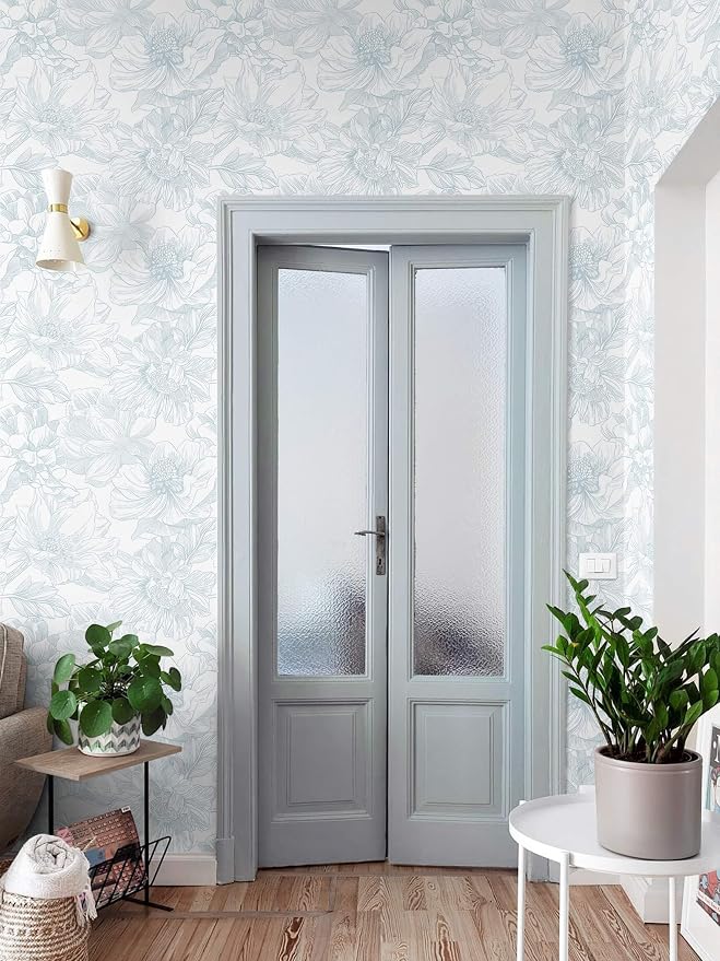 Ismoon Large Floral Peel and Stick Wallpaper Boho White and Blue Contact Paper 17.3inx32.7ft Modern Wall Paper Removable Self Adhesive Vinyl Wallpaper for Bedroom Cabinet Waterproof Mural Wall Decor - Image 6