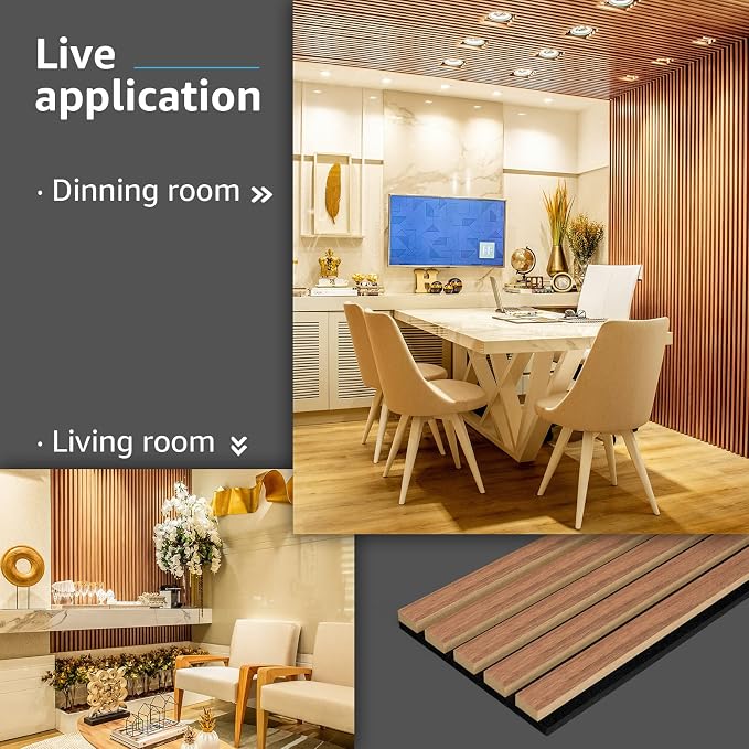 Art3d 4-Pack Soundproof Wood Slat Wall Panels, 94.5 x 7.9 Inch, Walnut | Wood Grain Finish, Effortless Setup, Sustainable, Long-Lasting, Noise Reduction, Easy Care, for Living Room, Bedroom, Office - Image 5