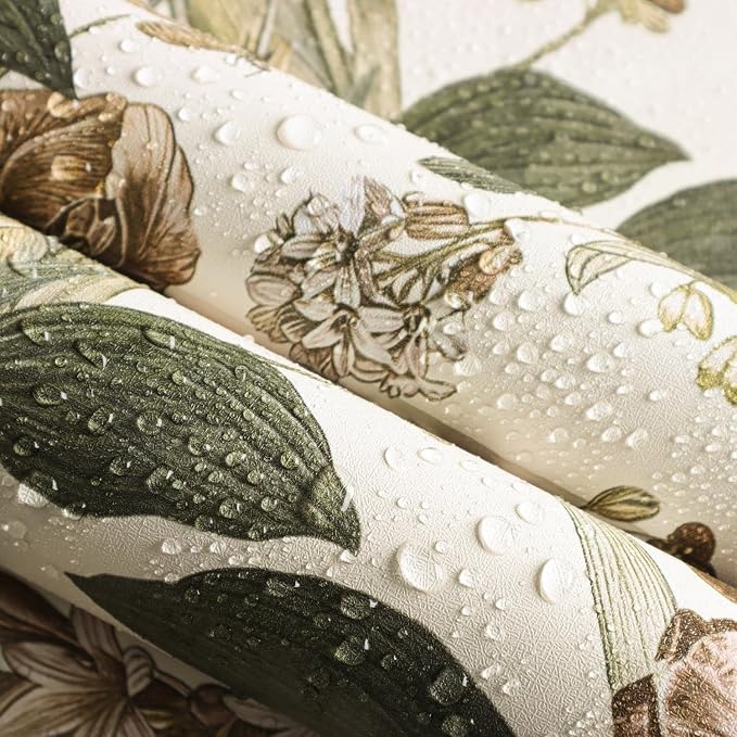 Beige Floral Bird Peel and Stick Wallpaper for Cabinet 17in x 197in | Flower Contact Paper Vintage Floral Wallpaper Boho Self Adhesive Waterproof Wall Paper Botanical Removable Decorative Vinyl - Image 5